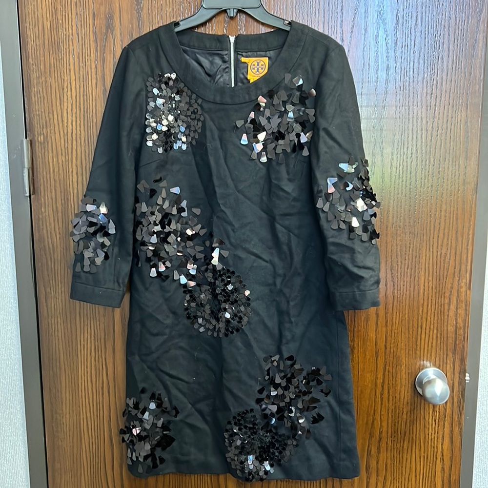 Tory Burch Black Sequin Embellished Midi Dress